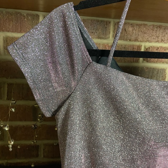 NWT MARINA Silvery Pink Square Neckline, Off-The-Shoulder Dress, Size M - Picture 3 of 10